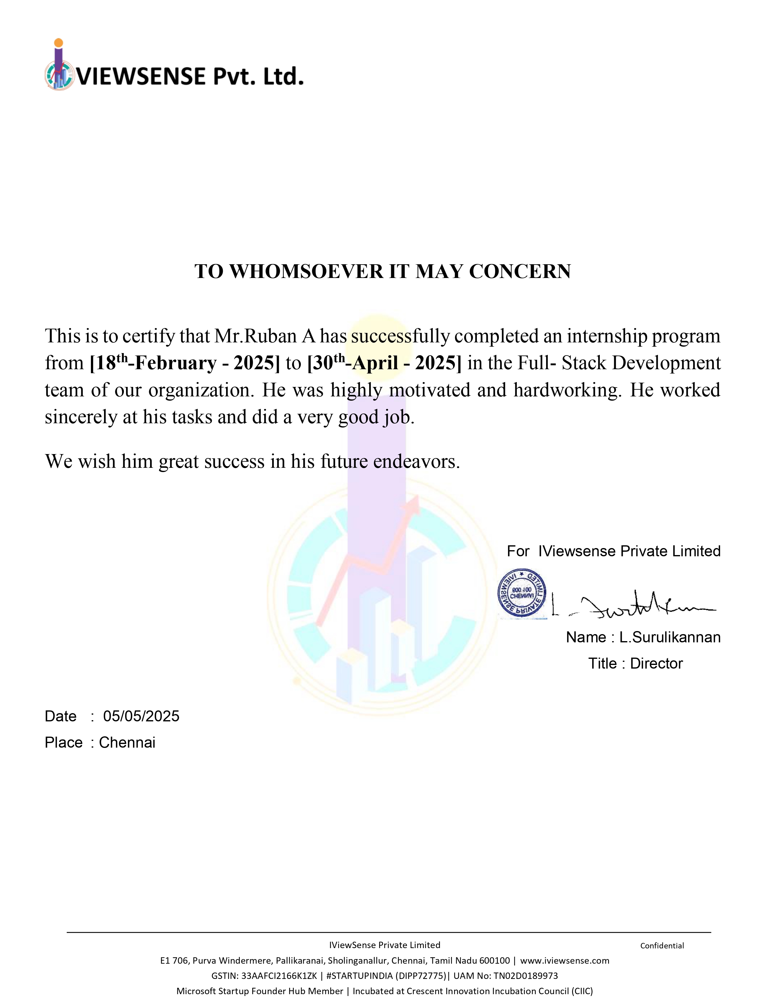 Internship Completion Letter